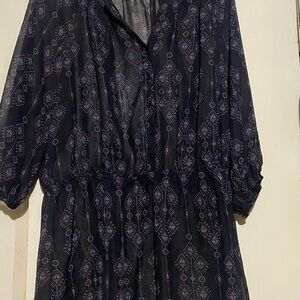 Navy Patterned Sheer Dress